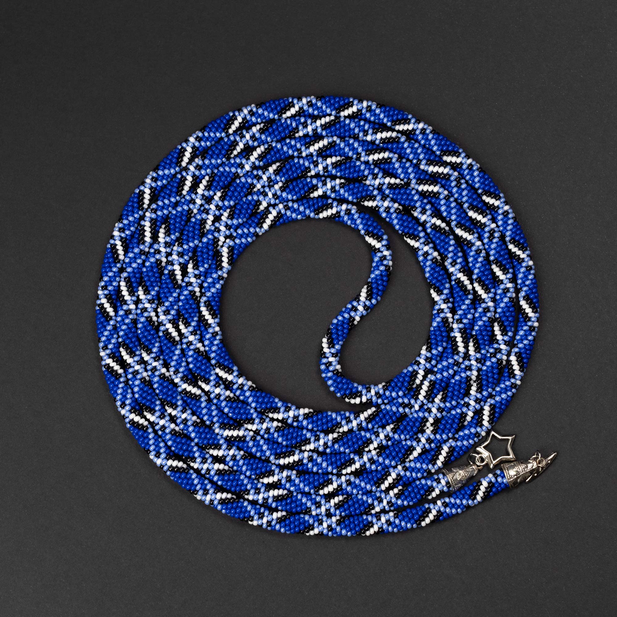 Beaded crochet necklace "Blue Plaid"