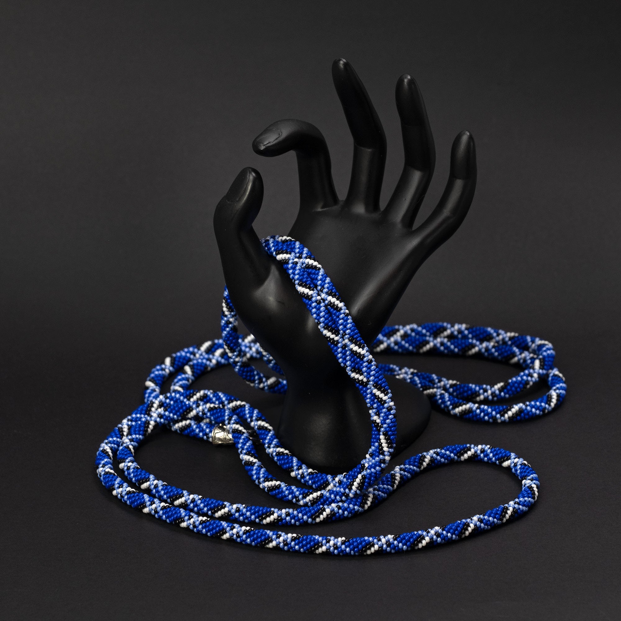 Beaded crochet necklace "Blue Plaid"