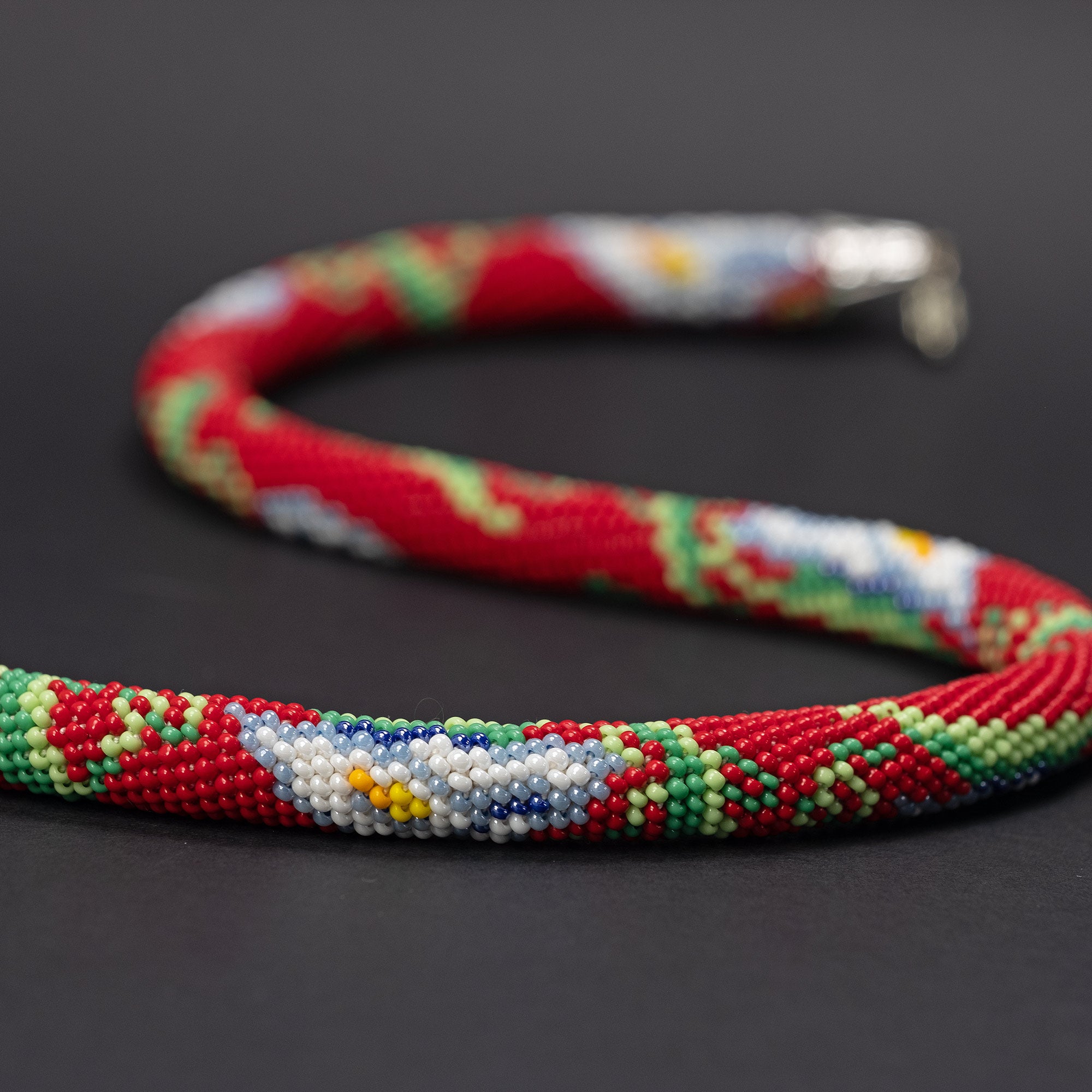 Beaded crochet necklace "Calla Lilies On Red"