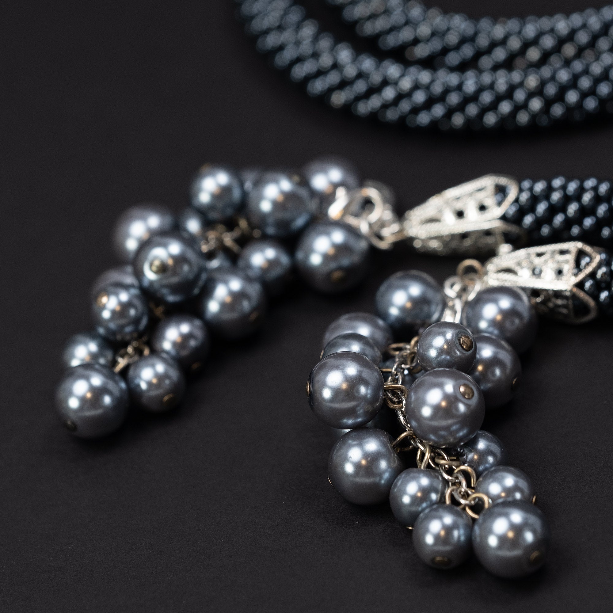 Beaded crochet necklace "Night Berries"