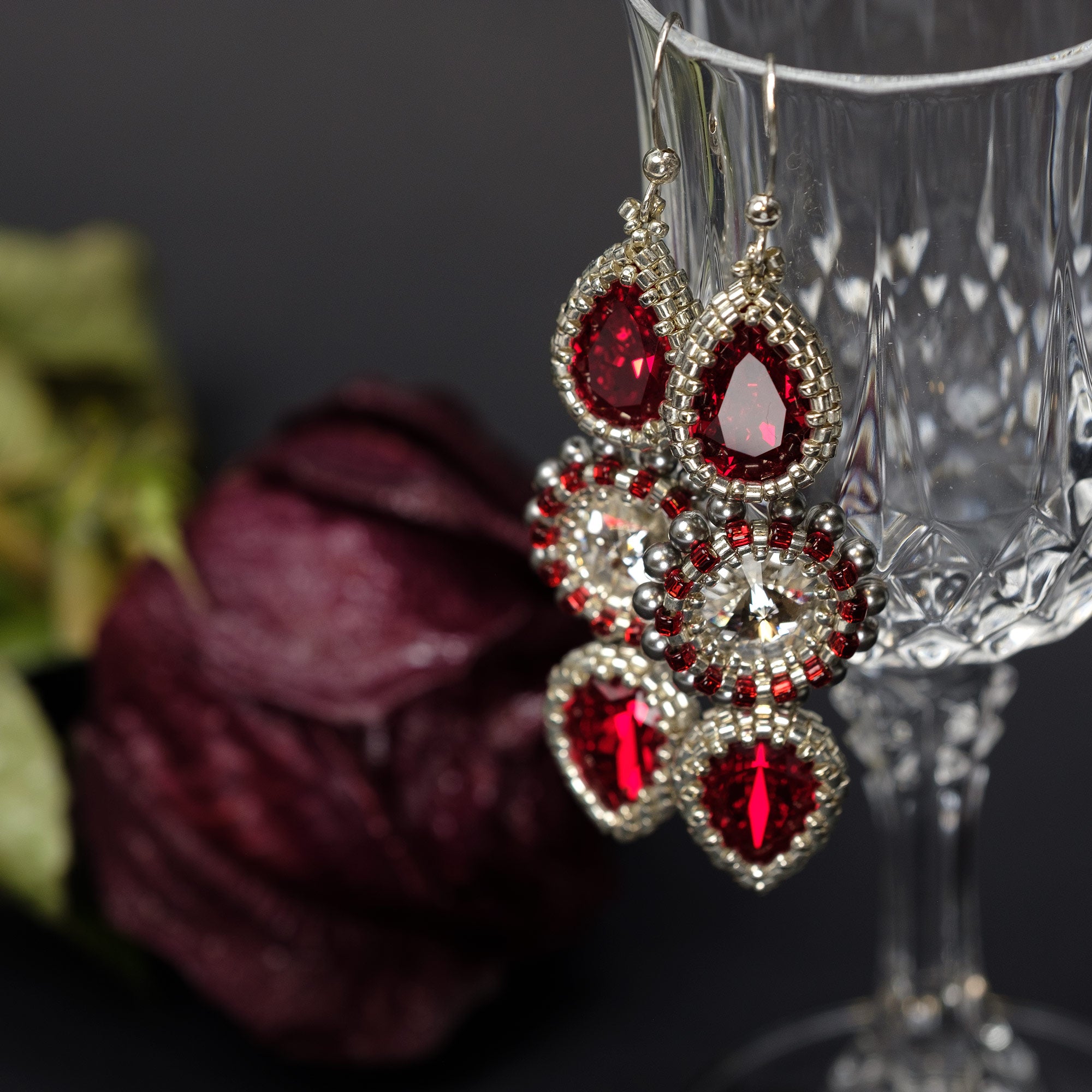 Earrings "Red in Silver"