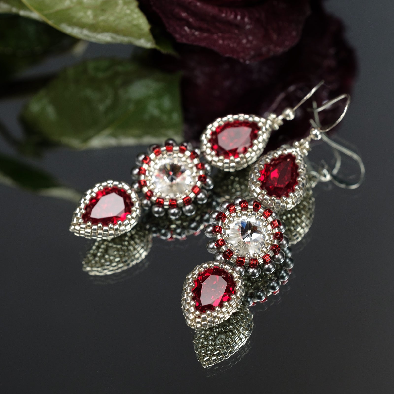 Earrings "Red in Silver"