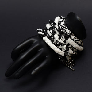 Beaded crochet necklace "Black and White Collage"