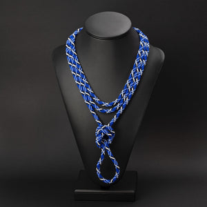 Beaded crochet necklace "Blue Plaid"