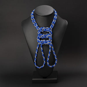 Beaded crochet necklace "Blue Plaid"