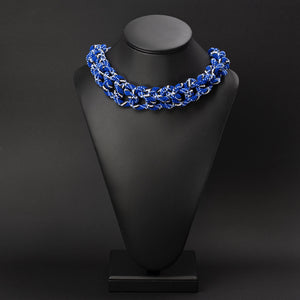 Beaded crochet necklace "Blue Plaid"