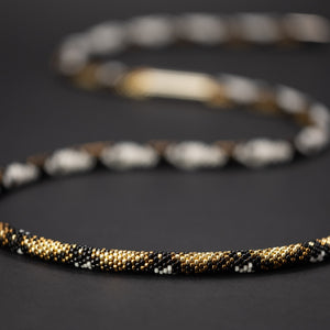 Beaded crochet necklace and bracelet set "Golden Snake"