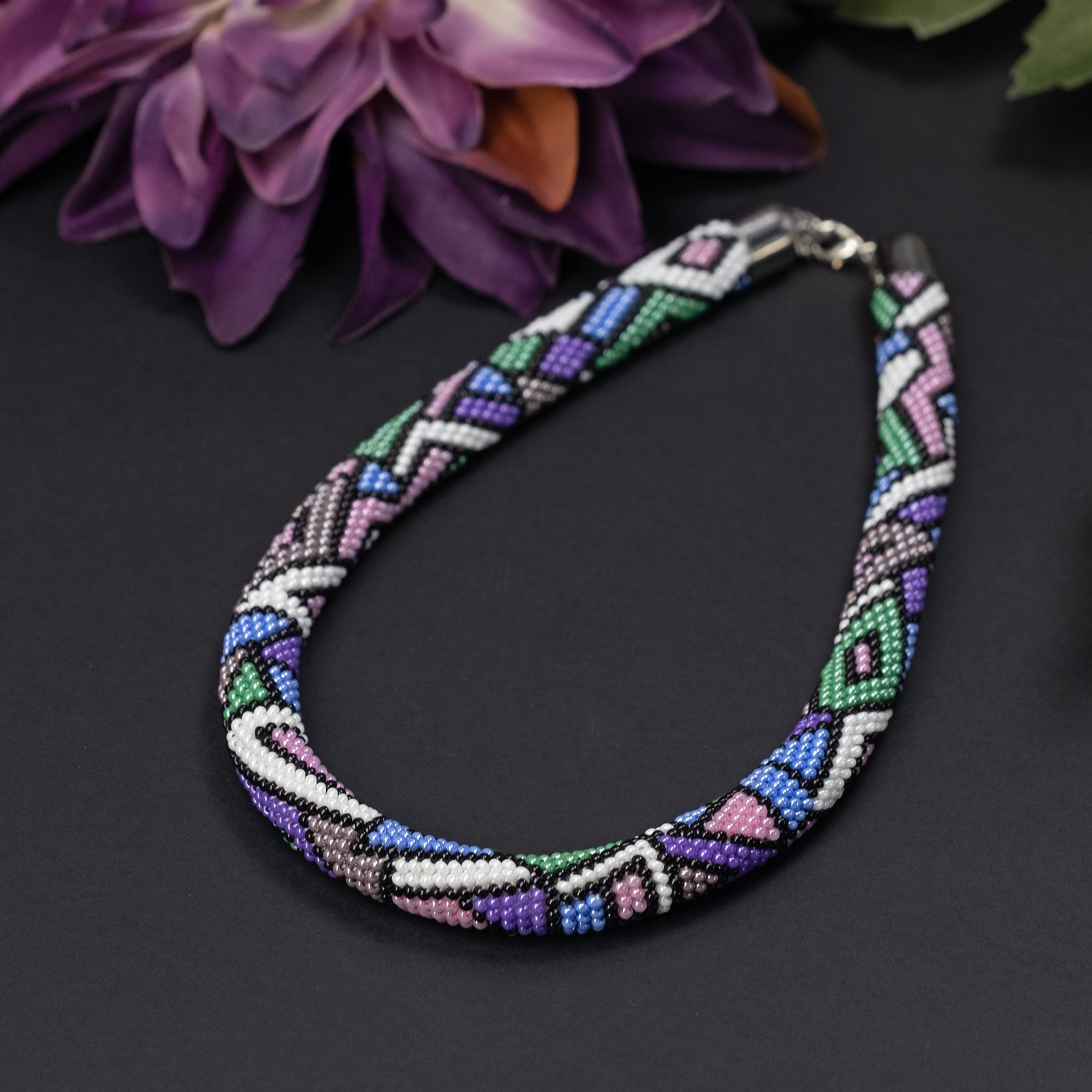 Beaded crochet necklace "Mosaic"