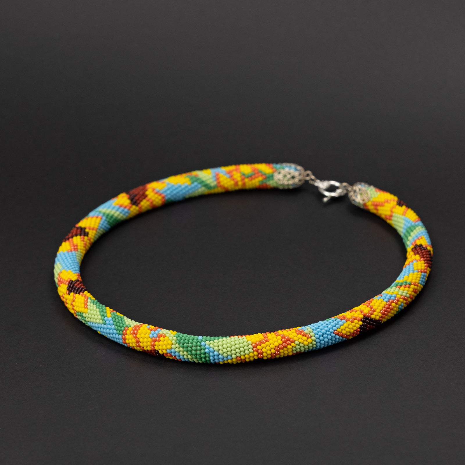 Beaded crochet necklace "Sunflowers"