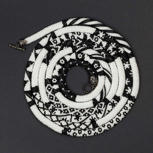 Beaded crochet necklace "Black and White Collage"