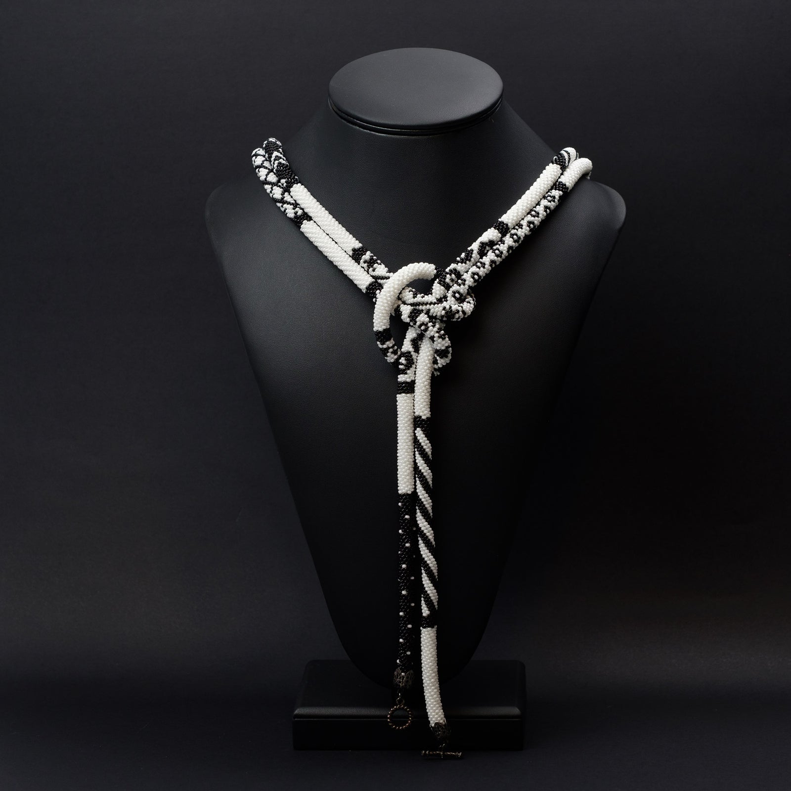 Beaded crochet necklace "Black and White Collage"