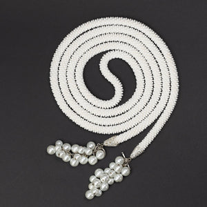 Beaded crochet necklace "White Berries"